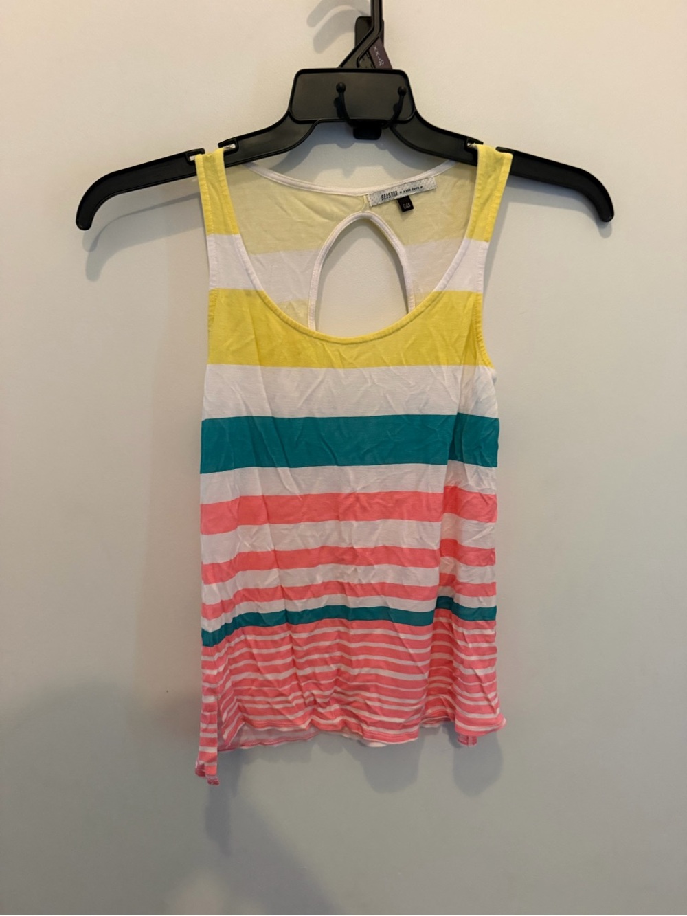 Bershka Multicolor Striped Keyhole Tank Top - Yellow, Teal, Coral, White